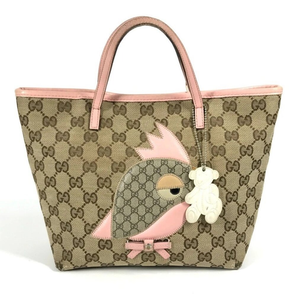 GUCCI 271101 GG Papagallo parrot Tote Bag with Charm Hand Bag pink/Beige